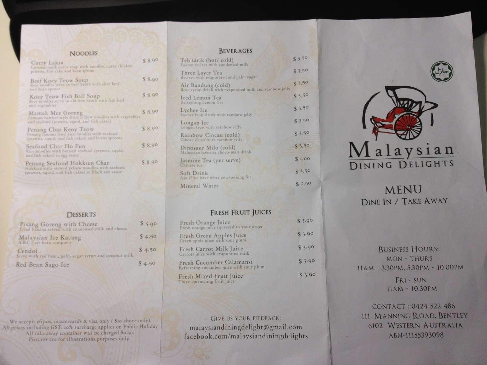 Malaysian Dining Delights Menu Zomato Australia