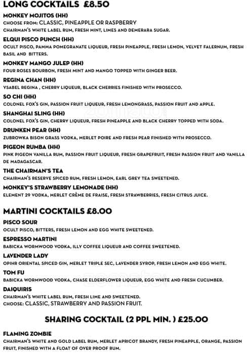 The Drunken Monkey Menu, Menu for The Drunken Monkey, Shoreditch ...