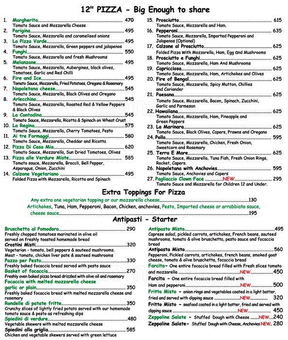 Fire and Ice Pizzeria Menu, Menu for Fire and Ice Pizzeria, Russel