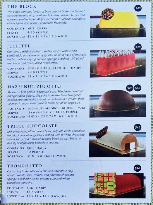 Gelato Messina, Fitzroy Menu