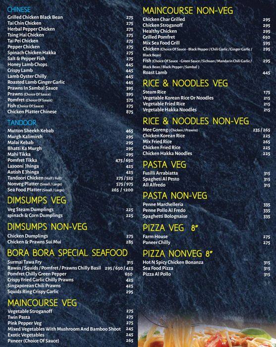 Bora Bora Menu, Menu for Bora Bora, Andheri Lokhandwala, Andheri West