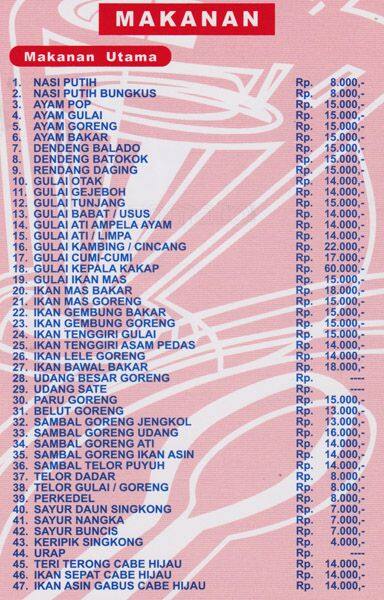 Restoran Sederhana Menu, Menu for Restoran Sederhana, Bintaro, Jakarta