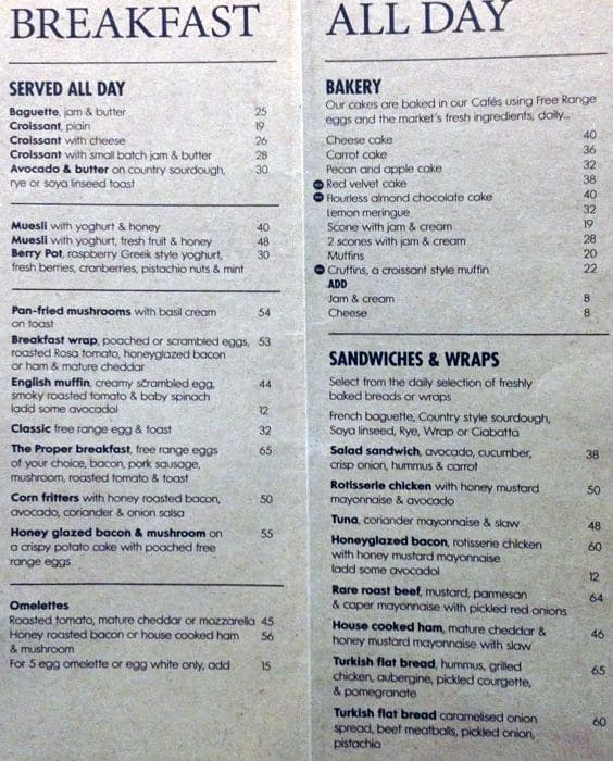 Woolworths Cafe Menu, Menu for Woolworths Cafe, Constantia, Cape Town