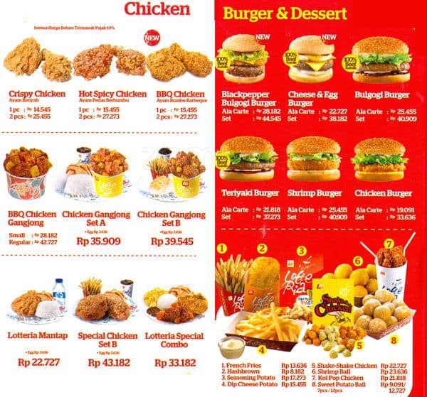 Lotteria Menu, Menu untuk Lotteria, Pondok Aren, Jakarta 