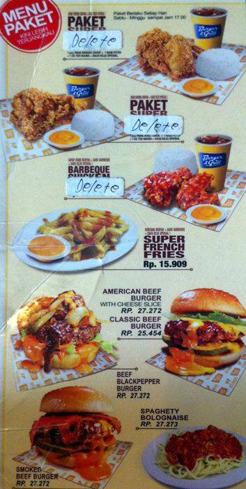 Burger & Grill, Beji Menu