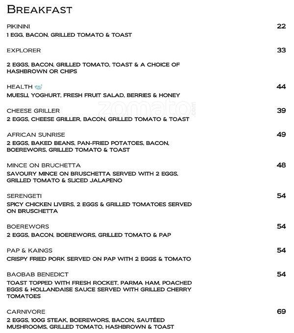 Baobab Cafe & Grill Menu, Menu for Baobab Cafe & Grill, Wonderboom ...