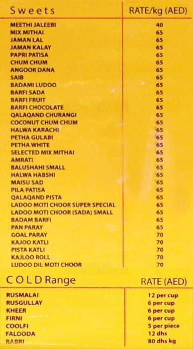 Nirala Sweets Menu, Menu For Nirala Sweets, Al Karama, Dubai - Zomato Uae