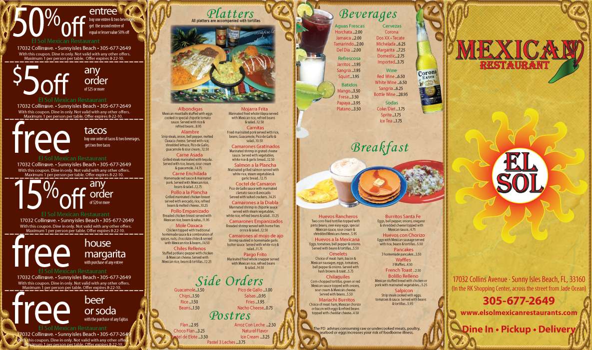 El Sol Mexican Restaurant Menu - Zomato United States