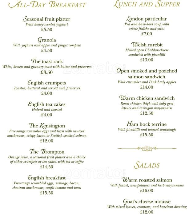 Harrods tea menu