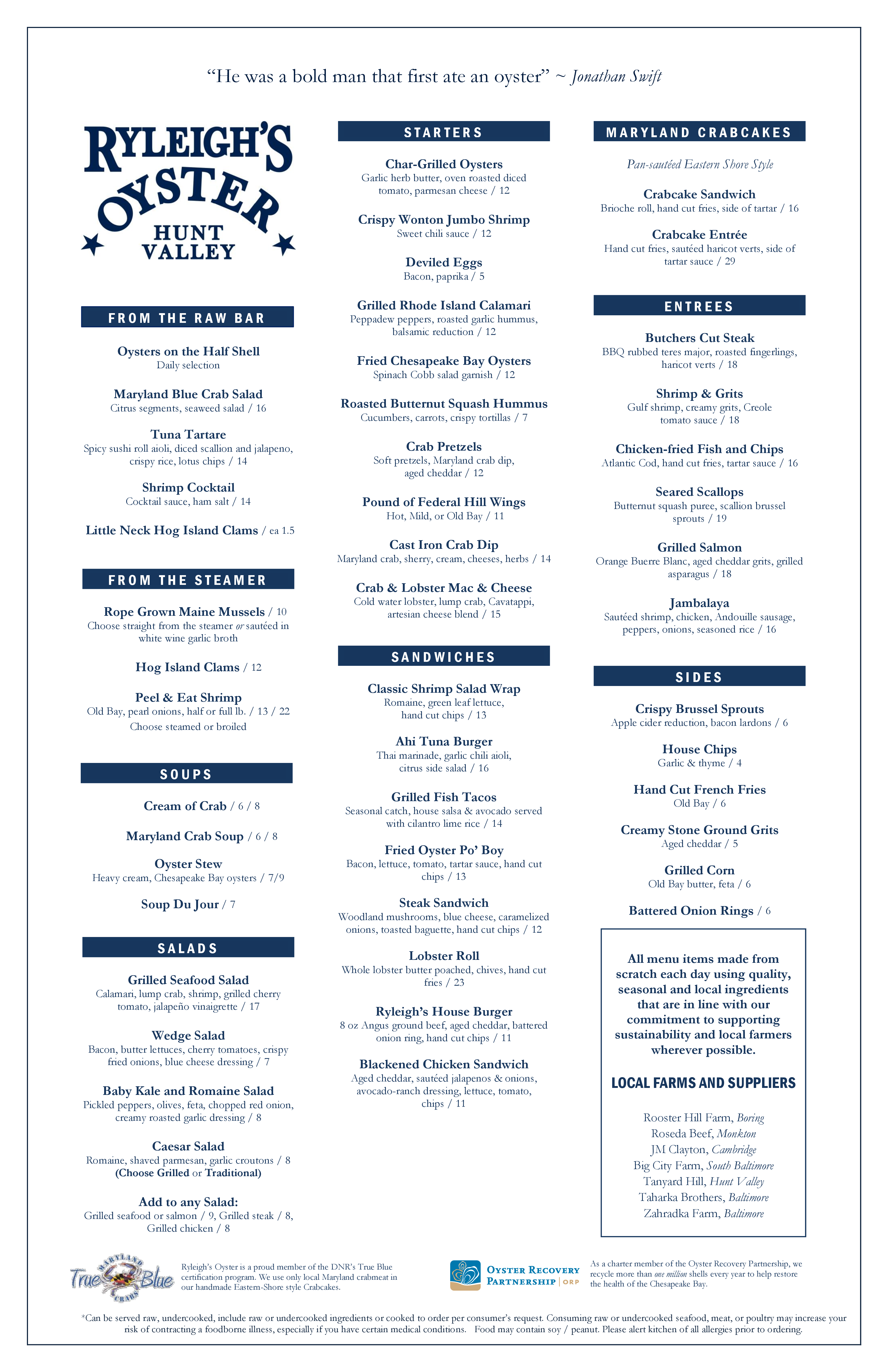 Ryleigh's Oyster Menu, Menu for Ryleigh's Oyster, Lutherville/Timonium ...