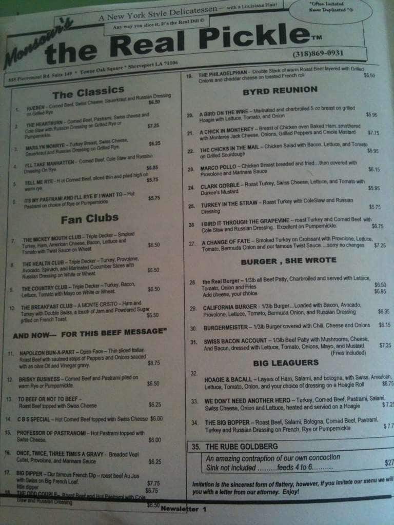 Real Pickle Menu, Menu for Real Pickle, Shreveport, Shreveport Zomato