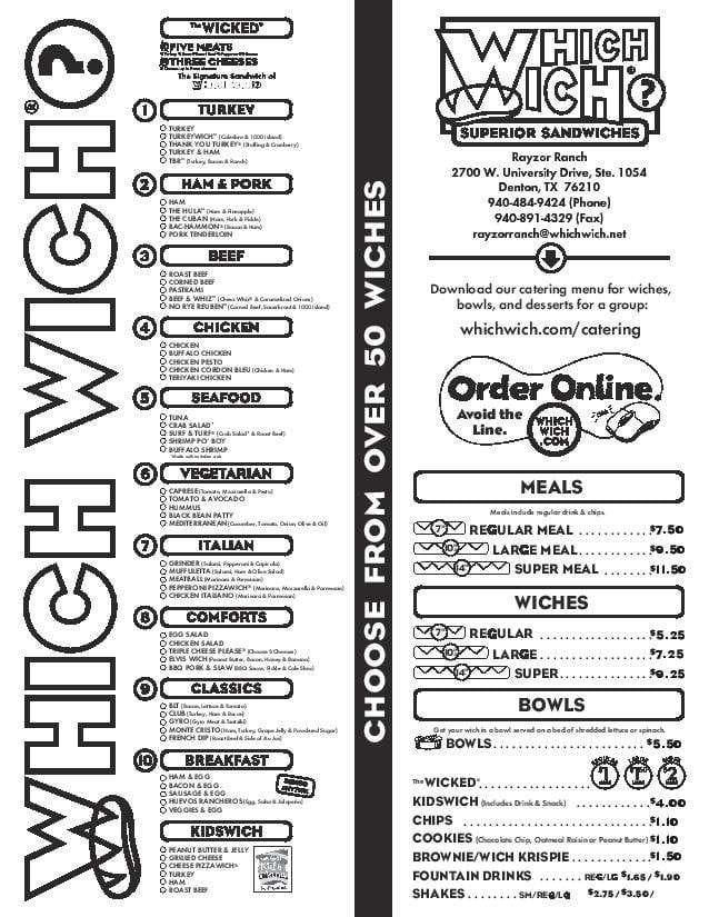 Which Wich Printable Menu